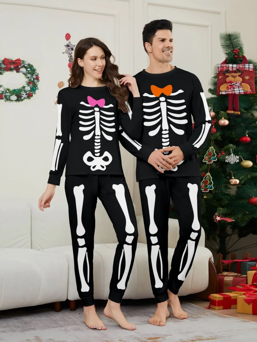 Happy Halloween Family Matching Outfits Skeleton Print Parent-child 2 Pieces Suit Sleepwear Soft Loose Pajamas Set Holiday Wear - Image 2