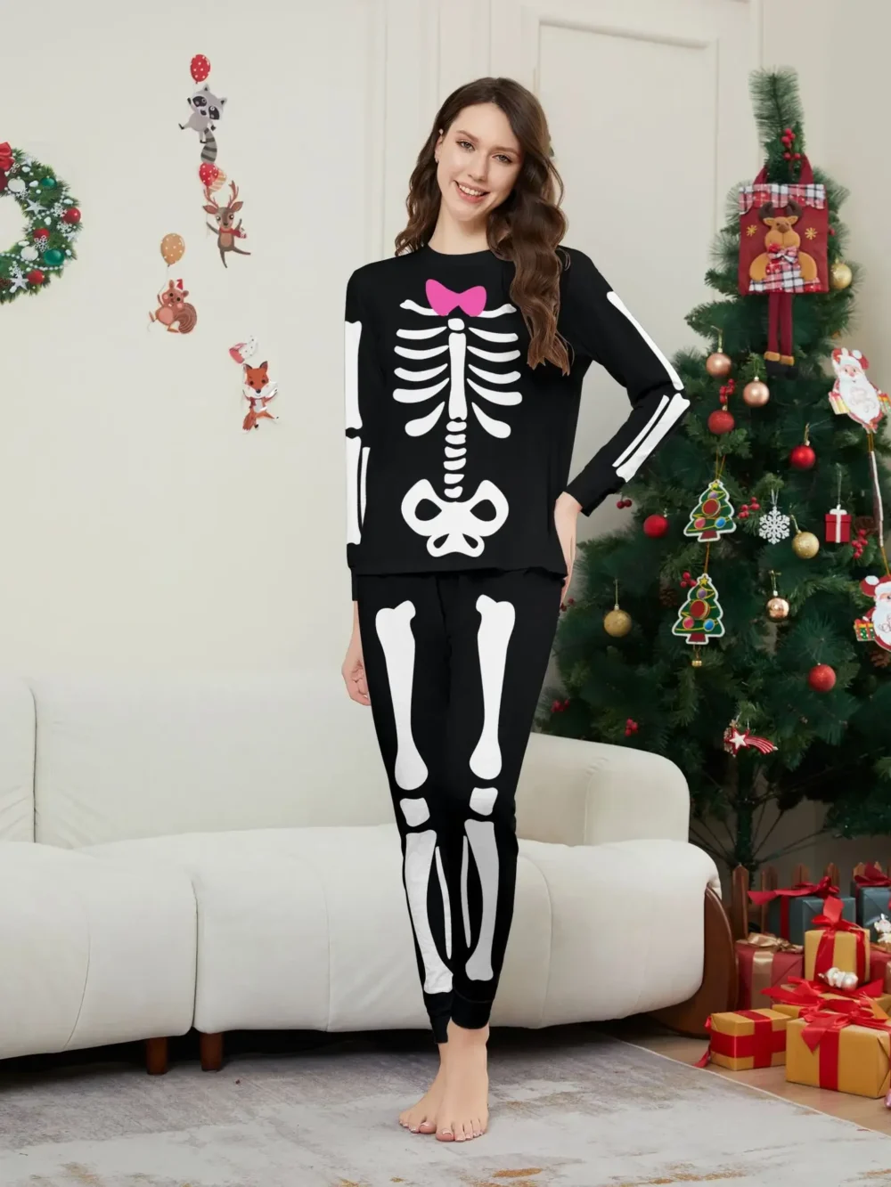 Happy Halloween Family Matching Outfits Skeleton Print Parent-child 2 Pieces Suit Sleepwear Soft Loose Pajamas Set Holiday Wear - Image 3