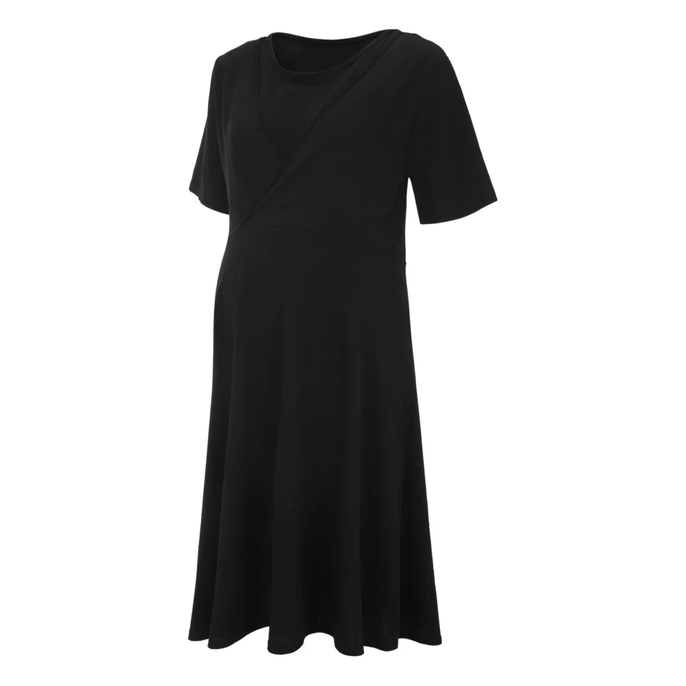 Womens Outfits Summer Leisure Fashion Solid Color Functional Mom Breastfeeding Short Sleeve Dress Clothes For Pregnant Women - Image 3