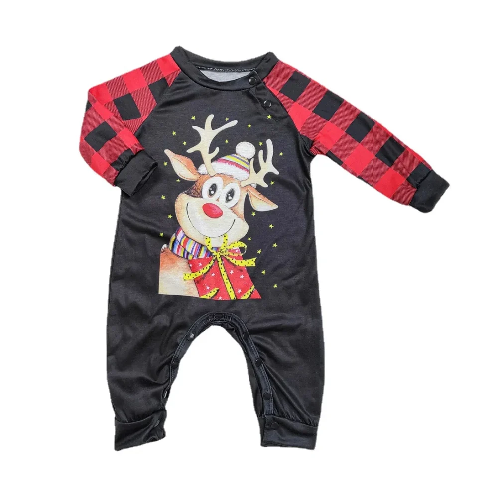 Christmas Elk Print Pajama Set，Parent-child Outfit Long Sleeve Crew Neck Top&Plaid Stripes Pants，Sleepwear & Loungewear - Image 6
