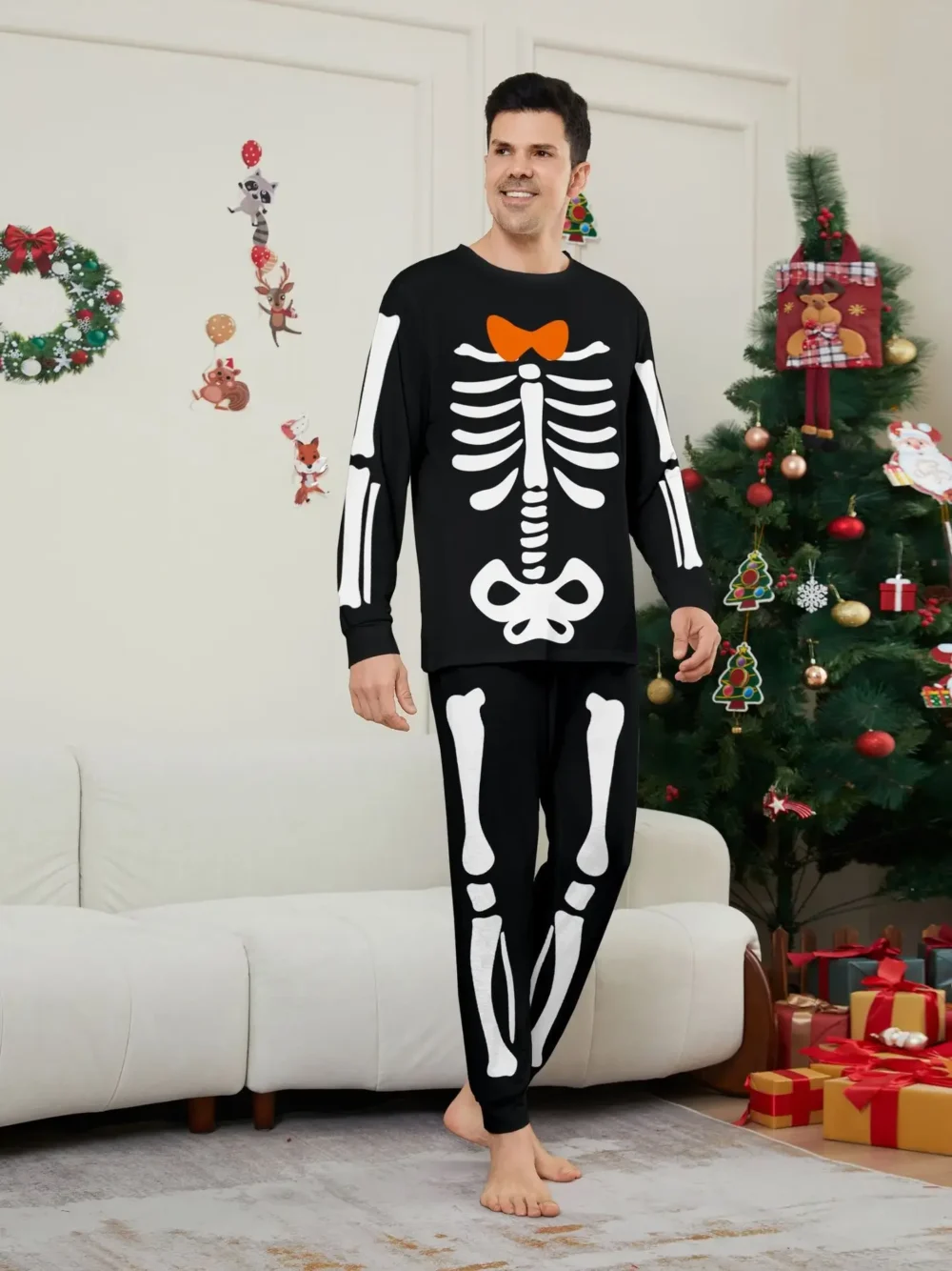 Happy Halloween Family Matching Outfits Skeleton Print Parent-child 2 Pieces Suit Sleepwear Soft Loose Pajamas Set Holiday Wear - Image 4