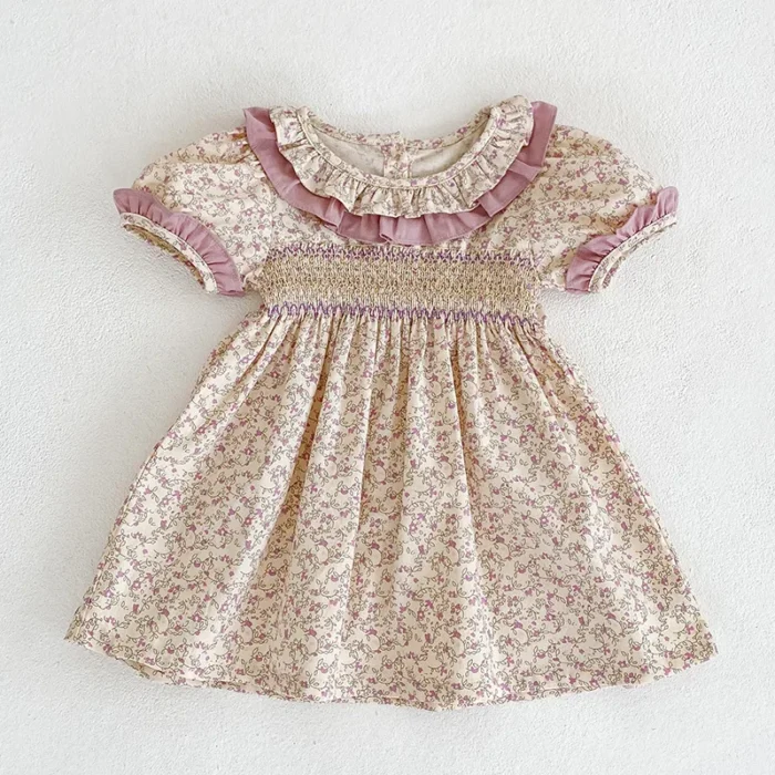 Floral Lace Dress New Summer Korean Casual Cute All-match Floral Fashion Princess Dress Kids Clothes Girls