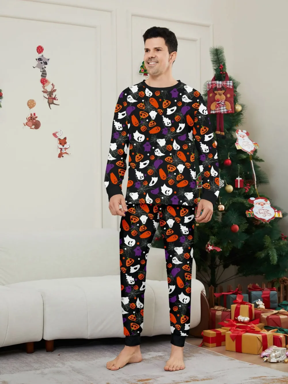 2025 New Holiday Wear Halloween Matching Outfits for Family Women Men Boys Girls Pajamas Set Pumpkin Skull Print 2 Pieces Suit - Image 4