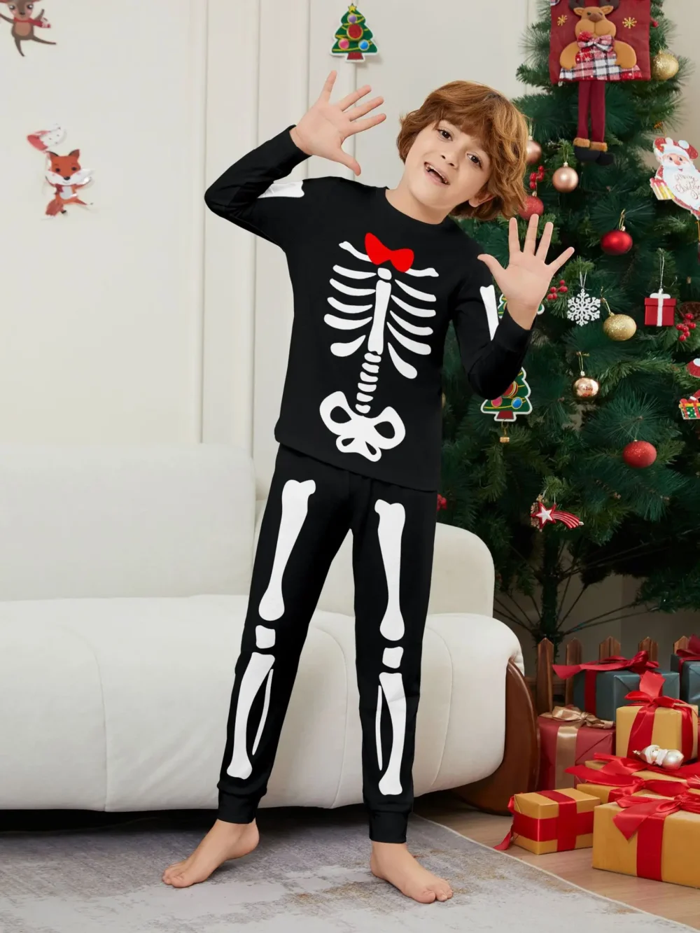 Happy Halloween Family Matching Outfits Skeleton Print Parent-child 2 Pieces Suit Sleepwear Soft Loose Pajamas Set Holiday Wear - Image 5