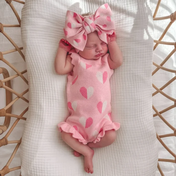 2025 Autumn New Baby Girl Sleeveless Knitted Bodysuit + Headband Newborn Infant Cute Heart Woolen Jumpsuit Toddler Outfits
