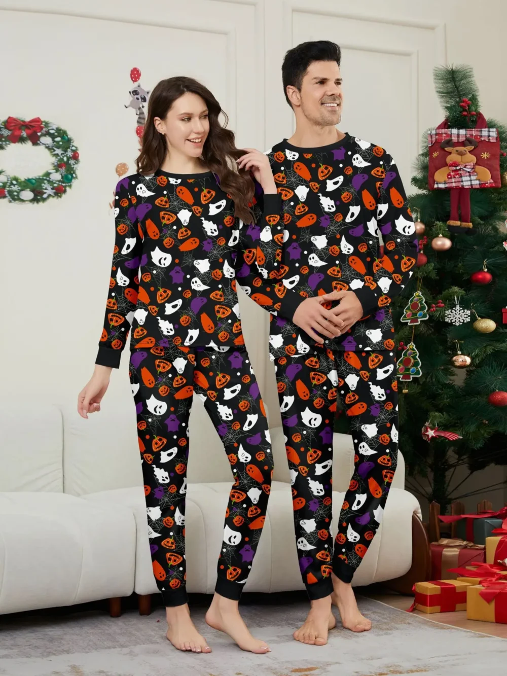 2025 New Holiday Wear Halloween Matching Outfits for Family Women Men Boys Girls Pajamas Set Pumpkin Skull Print 2 Pieces Suit - Image 2