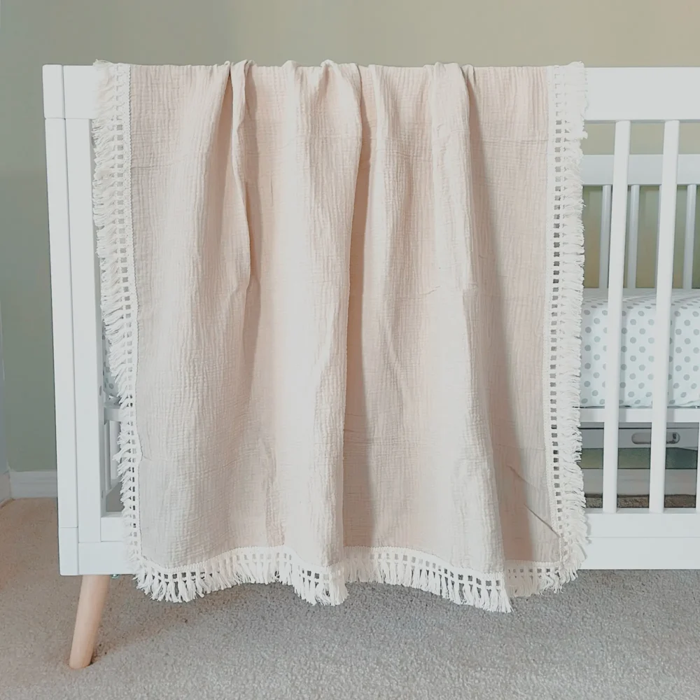 Cotton Muslin Swaddle Blankets for Newborn Baby Tassel Receiving Blanket New Born Swaddle Wrap Infant Sleeping Quilt Bed Cover - Image 5